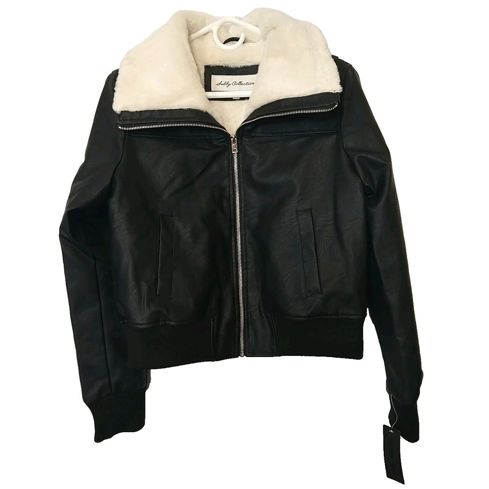 SEBBY COLLECTION Womens Faux Leather Faux Fur Lined Jacket Black size Medium